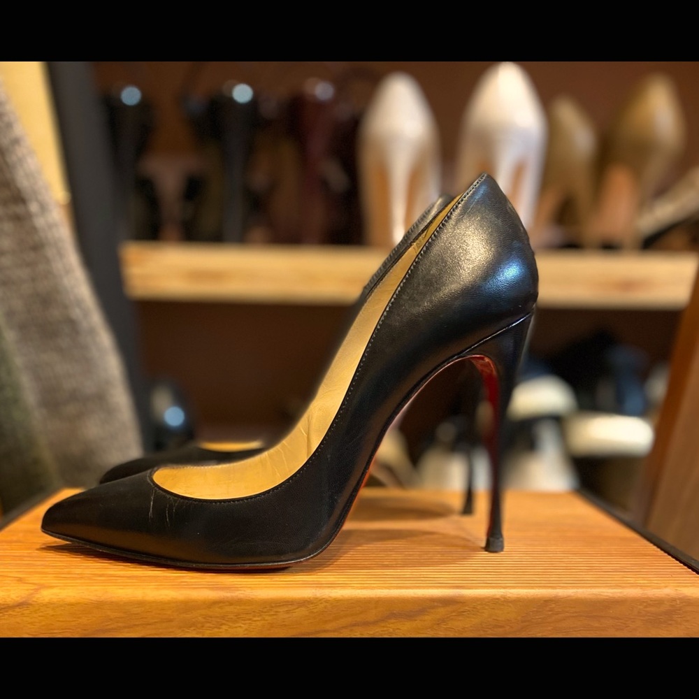 Christian Louboutin Pigalle Follies Leather 100mm Red Sole Pumps, Blk size 36
